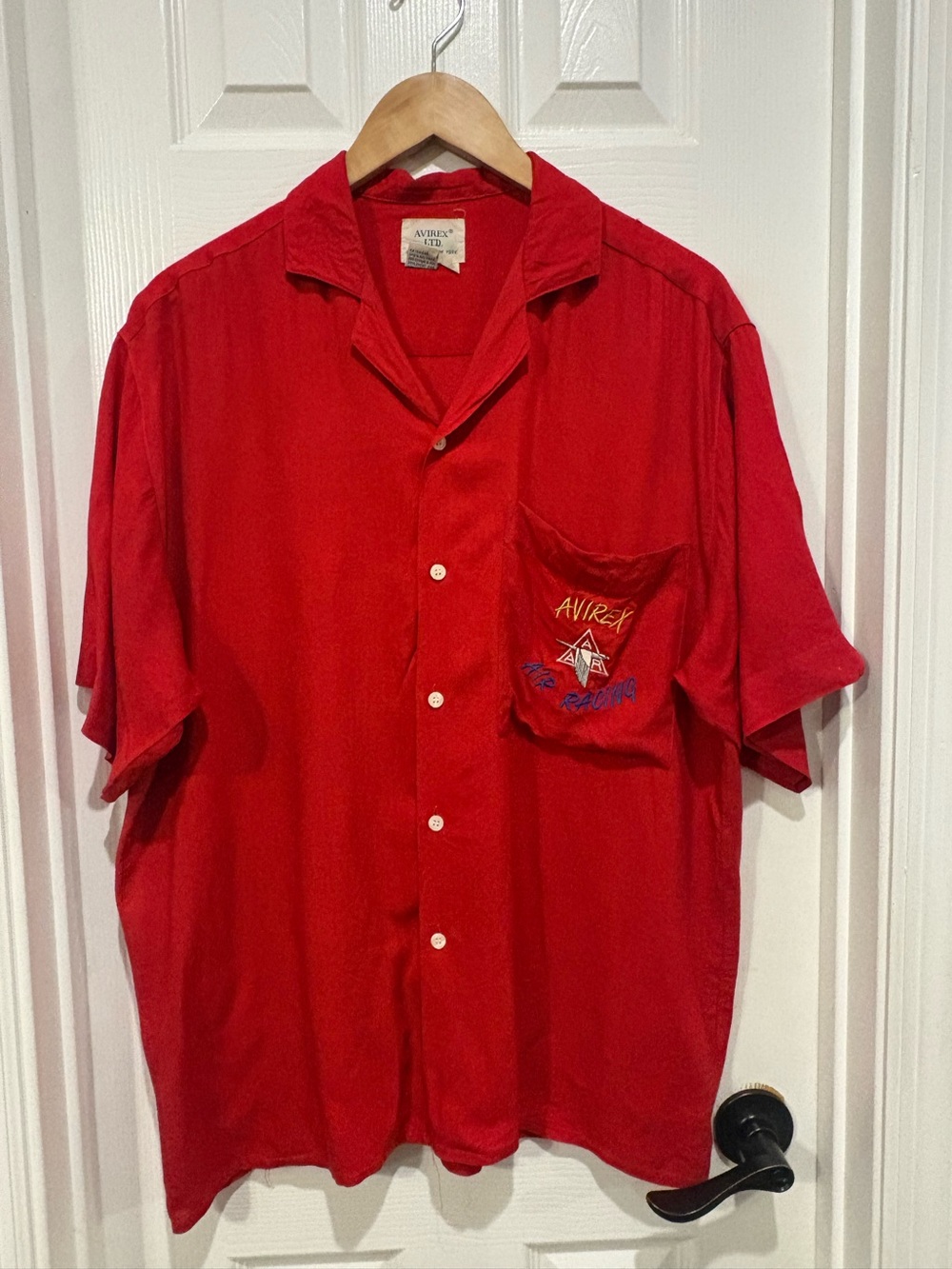 Vintage Avirex Air Racing Camp Shirt – Men’s Medium – Red Rayon – Paul Mantz Rac
